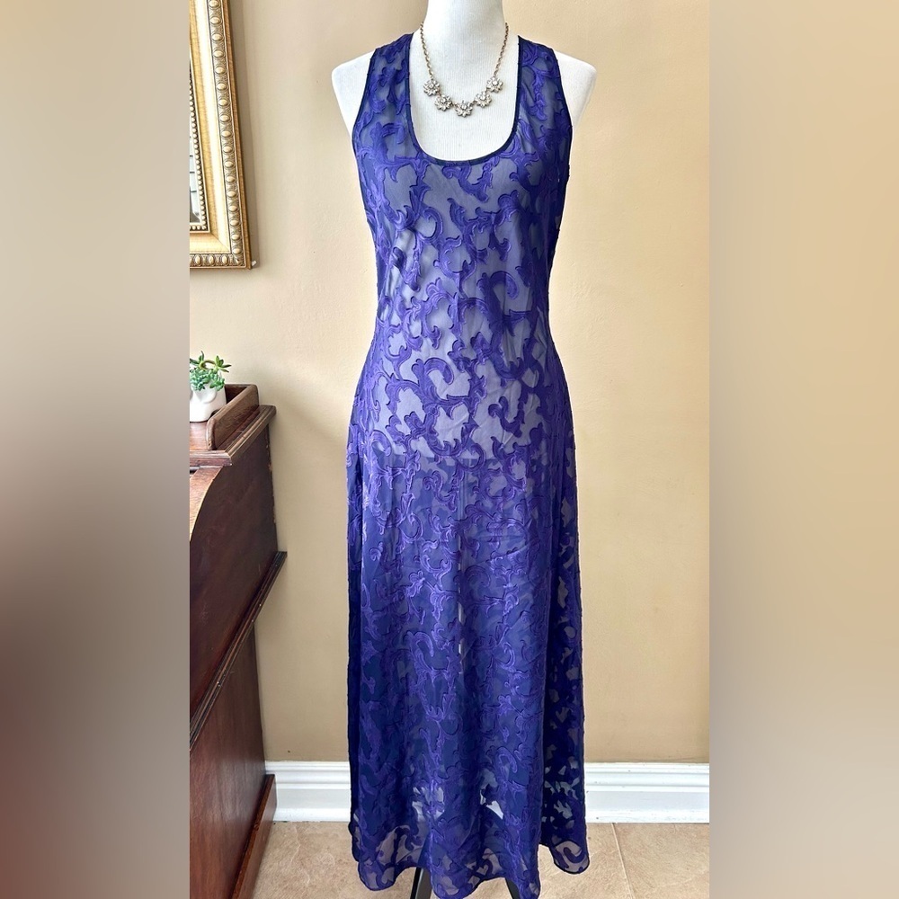Vintage Victoria's Secret Gold Label Robe & Nightgown Maxi Purple Lace 90s